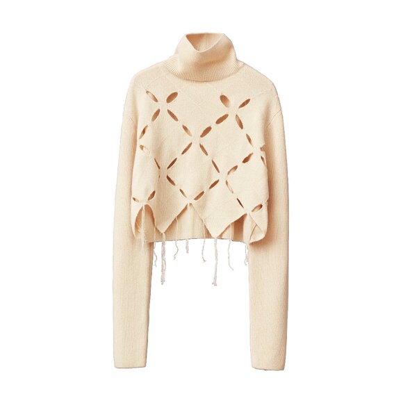 H&M Cashmere-blend Cream Cut-Out Cropped Turtleneck Sweater Ext-Long Sleeve SzXL - Picture 3 of 7